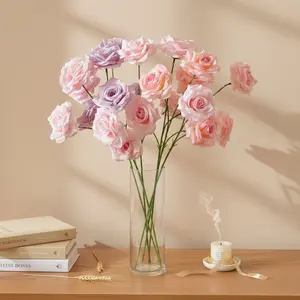 3-Head Diamond Rose Artificial Flowers Silk Wedding Venue Decor Cascade Arrangements Mall Display Floral Waterfall Background Event Styling Centerpiece White Ornaments