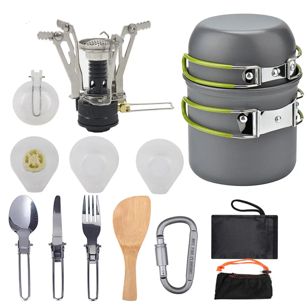 Portable Camping Cookware Set - All-in-One Outdoor Cooking Gear with Stove, Pots, Foldable Utensils for Hiking, Picnic, Backpacking
