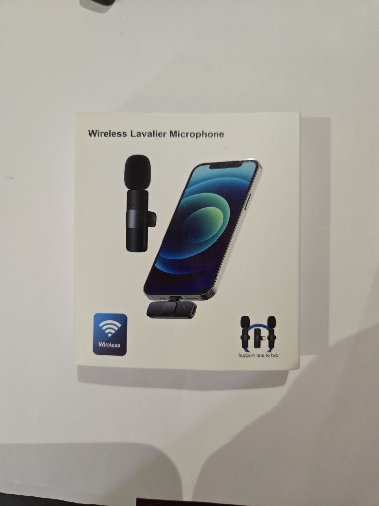 2 Pcs Wireless Lavalier Microphone for iPhone, Android, iPod - Mini Wireless Clip, Noise-Canceling, 20m Distance