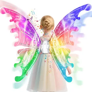 LED Electric Fairy Wings for Girls – Light Up Moving Butterfly Wings with Music, Princess Costume Dress-Up Toy for Kids Ages 3-8, Sparkling Cosplay Outfit Accessory for Halloween, Birthday, Christmas & Party, Festival Costume Decor (No Batteries)