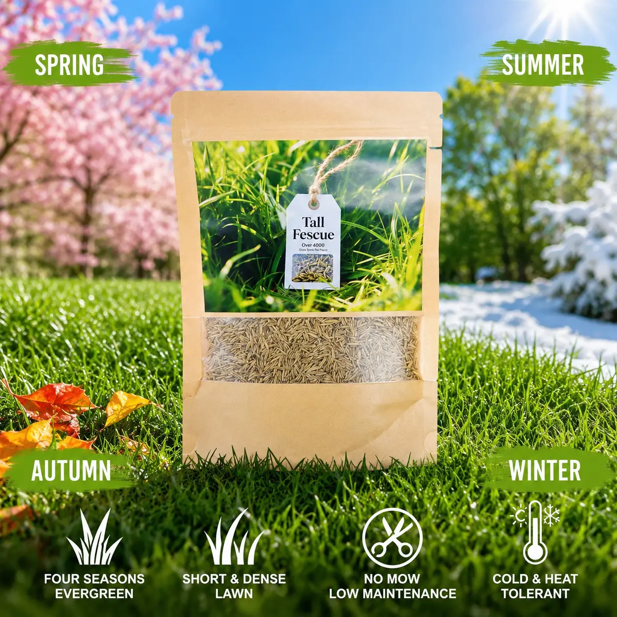 6000 All-Season Fast-Growing Grass Seeds – Carpet-Like Lawn, Golf Course Quality Turf