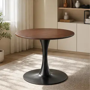 ARCH Round Dining Table 31.5 Inch Tulip Table for 4 Person, Mid Century Modern Kitchen Table with MDF Top and Metal Pedestal Base, Small Space Dining Table for Living Room, Coffee Table, Office Desk, Walnut, MDF+Metal/MDF+Steel Material