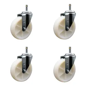 Nylon Swivel Grip Ring Stem Caster Set of 4 w/5" x 1.25" White Wheels and 7/16" Stems - Includes 4 Swivel - 1200 lbs Total Capacity - Service Caster Brand