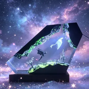 How To Train Your Dragon Resin Lamp Toothless Lightfury Resin Art Night Light with Wooden Base, Home Office Table Decoration Handmade Creative Bedside Lamp USB Powered, Game Room Desk Decor Unique Gift for Boyfriend, Christmas Festival Gifts