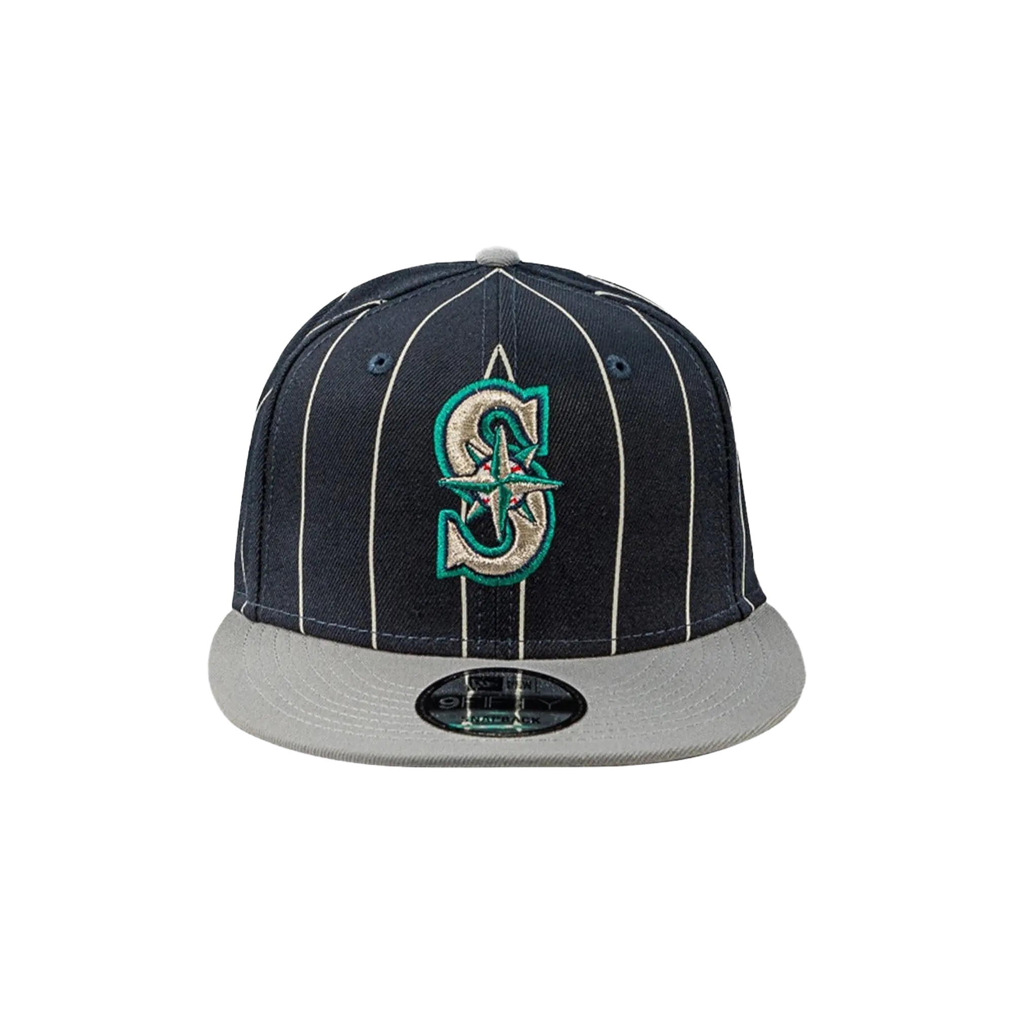 9FIFTY Seattle Mariners Pinstripes Snapback Hat "Navy / Gray - Brim" NE868