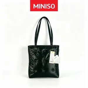MINISO sparkling silver mini tote bag with perforations, softly padded perforated small handbag, lightweight shoulder bag—perfect for women’s everyday street style and Y2K fashion