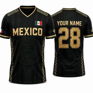 [HK-Sport] Mexico Soccer Jersey 2026 – Custom Name & Number Soccer Jersey, Black & Gold Aztec Mexico Fan Jersey, Retro Futbol Tee for Men & Women, The Big Tournament 2026 Inspired