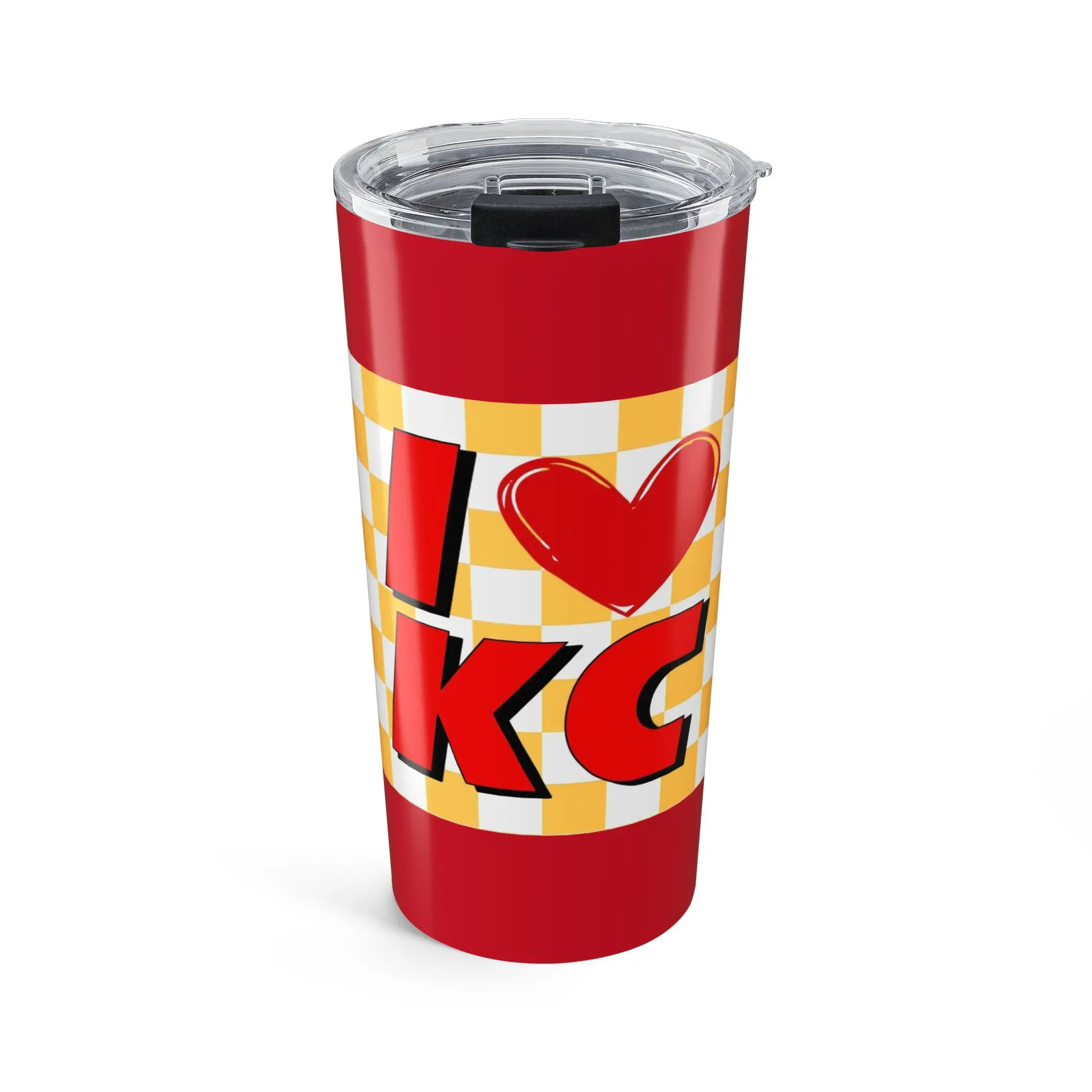 I Love KC Tumbler - 20oz Travel Mug, Kansas City Gift, Sports Teams, Red Color, Daily Use, Home & Office