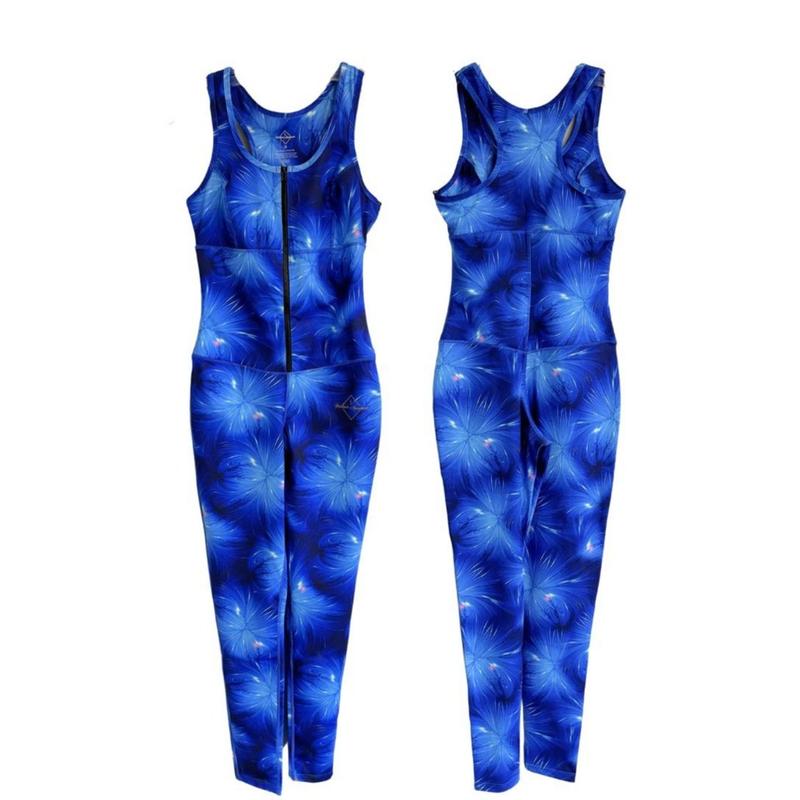 Sapphire Bodysuit Spandex Women's Wear Zipper Compression Long Sleeveless with Moisture-Wicking Technology & YKK Zipper Double-Layered Bust Compression Curve-Defining Silhouette Racer Back Detail 4-Way Stretch Fabric