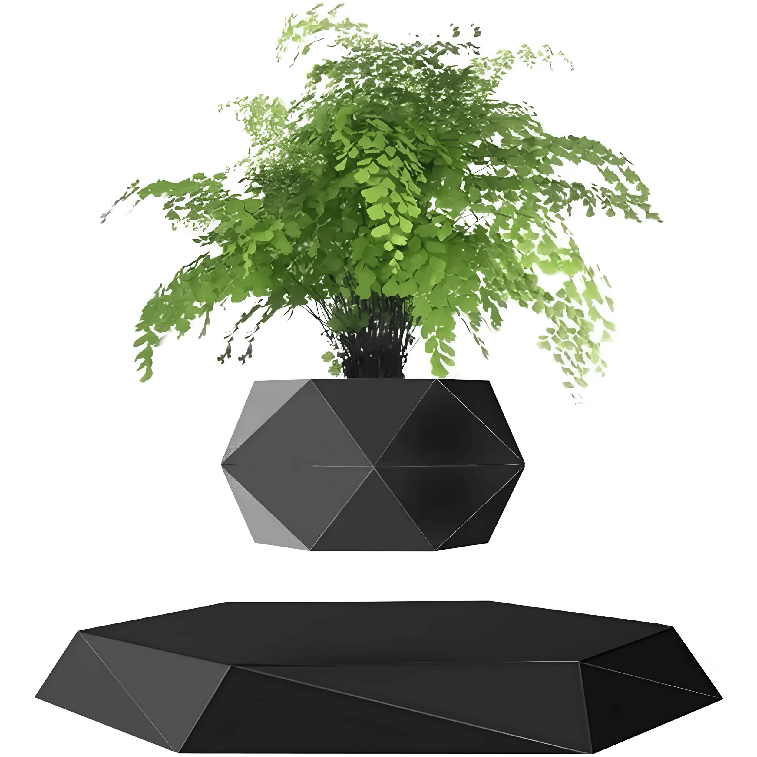 Magnetic Levitating Flower Pot Floating Air Bonsai Planter with 360° Rotation, Black Hexagon Suspension Plant Pot, Magnetic Levitation Desk Decor for Home, Office, Living Room & Modern Interior Display