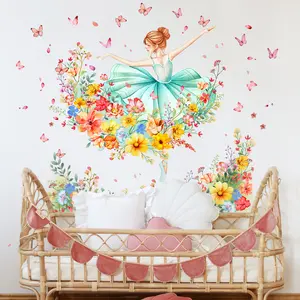 3Pcs/Set (3090cm3pcs) Elegant Ballet Girl Flower Cluster Wall Stickers, Wall Decor for Girls & Kids Room, Art Theme Decals