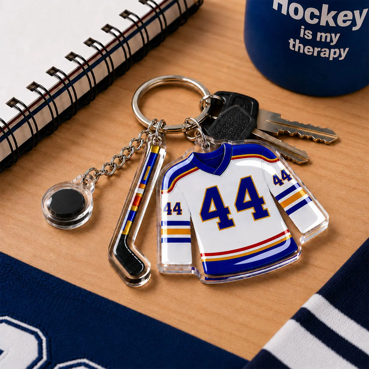 4-Pack Acrylic Keychain Set, Casual College Hockey Jersey Pendants for Readers and Fans, Cute Bookish Romance Accessory for Book Bags, Compact Size, Double Ring, Durable, Matching Keychains, Unisex, Hockey Theme, Keychain For Purse, Key Chain Charms