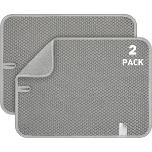 14.6*11.8 inch Microfiber Dish Drying Mat,2 Compact Ultra Absorbent Dish Mat Drying Kitchen Mat,Small Dish Drying Mats for Kitchen Counter,Draining Racks,Sinks (Gray)