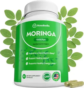 Rosabella Moringa Capsules - Pure Moringa Powder, Energy, Skin, Immune & Gut Health Superfood, Rich in Antioxidants, Essential Vitamins & Amino Acids, Natural Green Superfood Supplement - 60 Count Dietary Edible Fitness