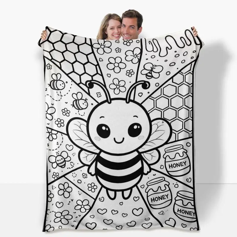 Bee Pattern Fillable DIY Flannel Blanket - Ultra Soft, Cozy Chic, Decorative Giftable Blankets for Parent-Child Craft Art Project, Bedroom Couch Decor, Birthday Christmas Gifts for Families, Cozy Chic Blanket