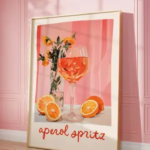 Aperol Spritz Cocktail Poster, Vintage Cocktail Poster, Printable Wall Art, Trendy Bar Cart Print, Kitchen Wall Decor