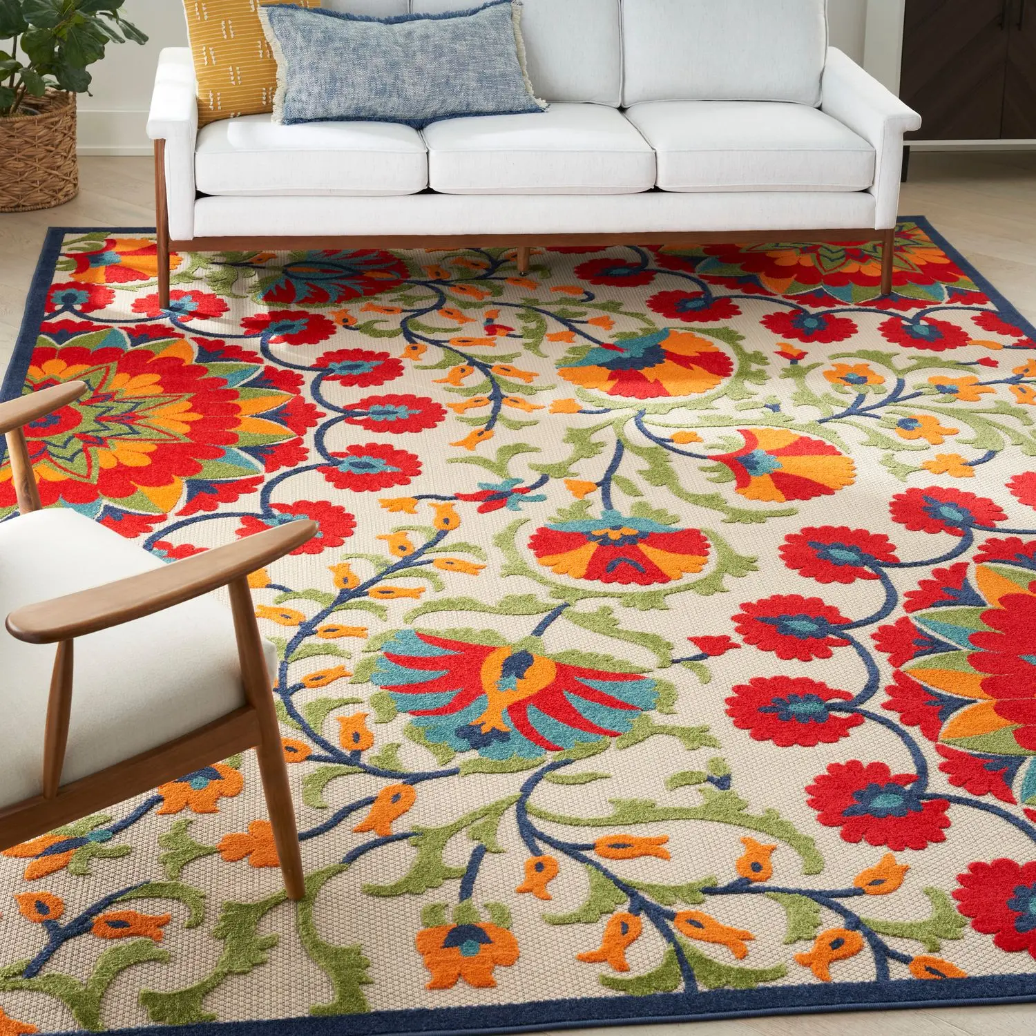 Nourison Aloha Transitional Botanical Style Floral Rug - Soft Indoor-Outdoor Home Decorative Mat for Patio, Multi-Use Outdoor Rug Mats, Floral Rugs