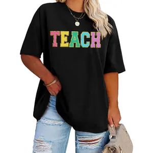 100% Cotton Plus Size Teacher Shirts Women Oversized Teach Life T Shirt Short Sleeve Graphic T-Shirt Gift Tops