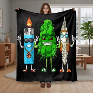 1pc Weed Bud Lighter Joint Cartoon Flannel Fleece Throw Blanket, Ultra Soft Warm Plush Fuzzy Flannel Fleece Blanket For Couch Sofa Bed Living Room, Cozy Home Decor For Adults Men Women