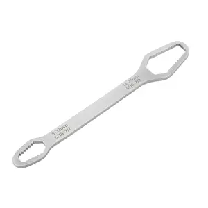 Heavy Duty Double Head Universal Wrench, Fits 8mm - 24mm Nuts, Self-Tightening Spanner for Auto, Home & Garage Repair (Silver & Black)