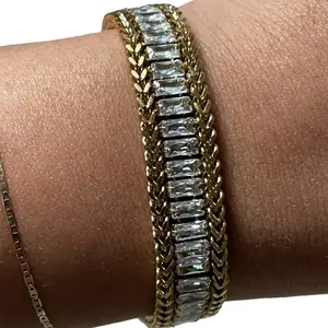 18k gold plated stainless steel rhinestone chain bracelet