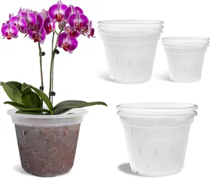 Orchid Pot, 9 Pack 4 5 7 Inch Orchid Pots with Holes, 3 Each of 4.3, 5.5 and 6.7 Inch Clear Orchid Pots with Drainage