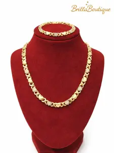 14k Gold Plated Women's Choker Set with Xoxo Style Bracelet.