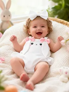 Cute Long-Eared Rabbit Baby Carrier Onesie, Summer Sleeveless Triangle Crawling Suit, Comfortable and Stylish Infant Wear, Baby Girl Clothes