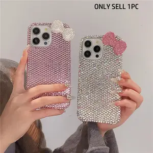 Rhinestone Bow Decor Phone Case, Shockproof Phone Protective Cover, Decorative Smartphone Protector, Phone Accessory Compatible with iPhone 16 Pro Max 15 14 Plus 13 12 11 Pro Max, Casing