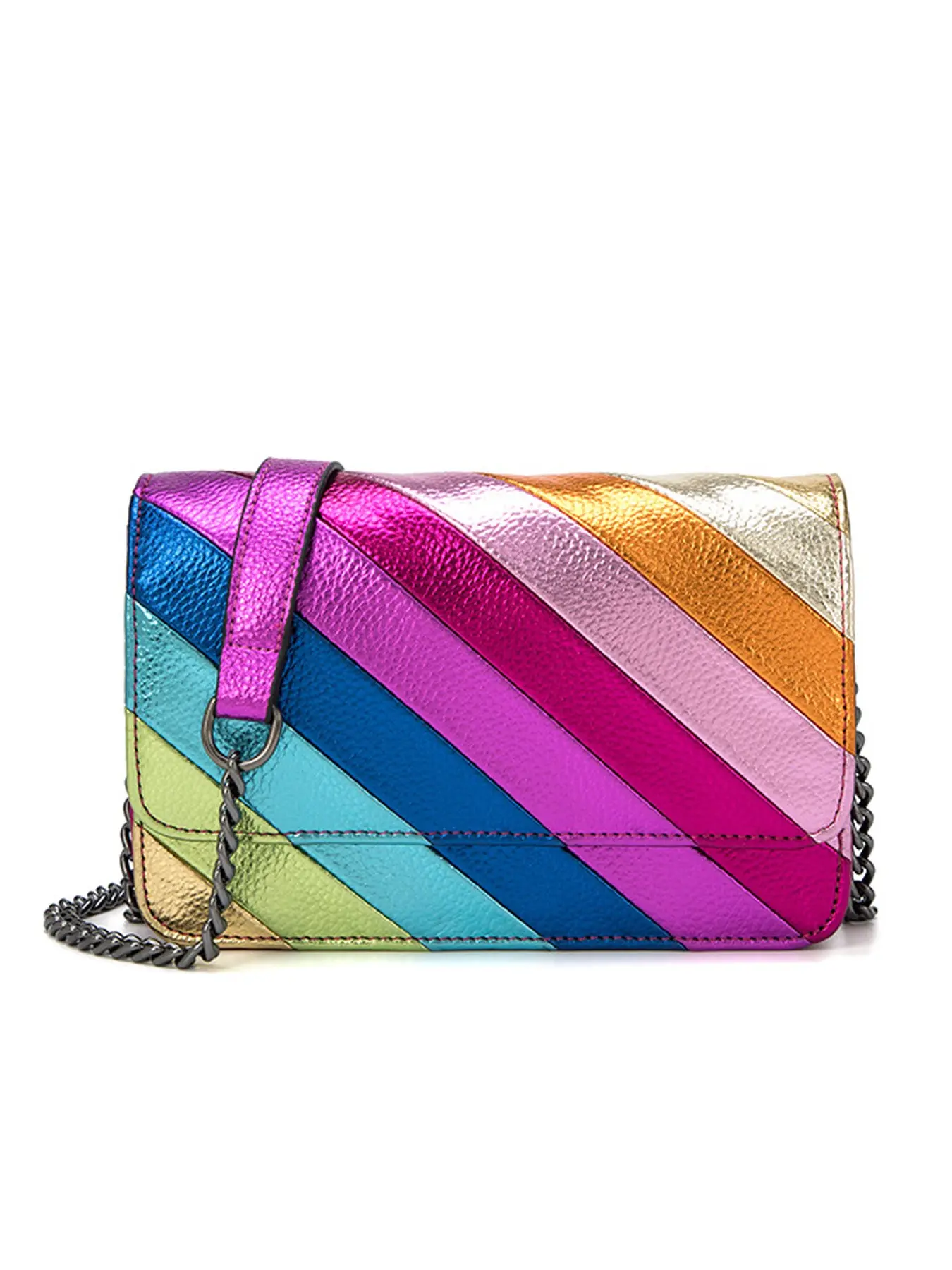 Chic Vintage-Inspired Square Crossbody Bag, Rainbow Design Square Purse, Womens Classic Shoulder Zipper Purse, Everyday Crossbody Bag