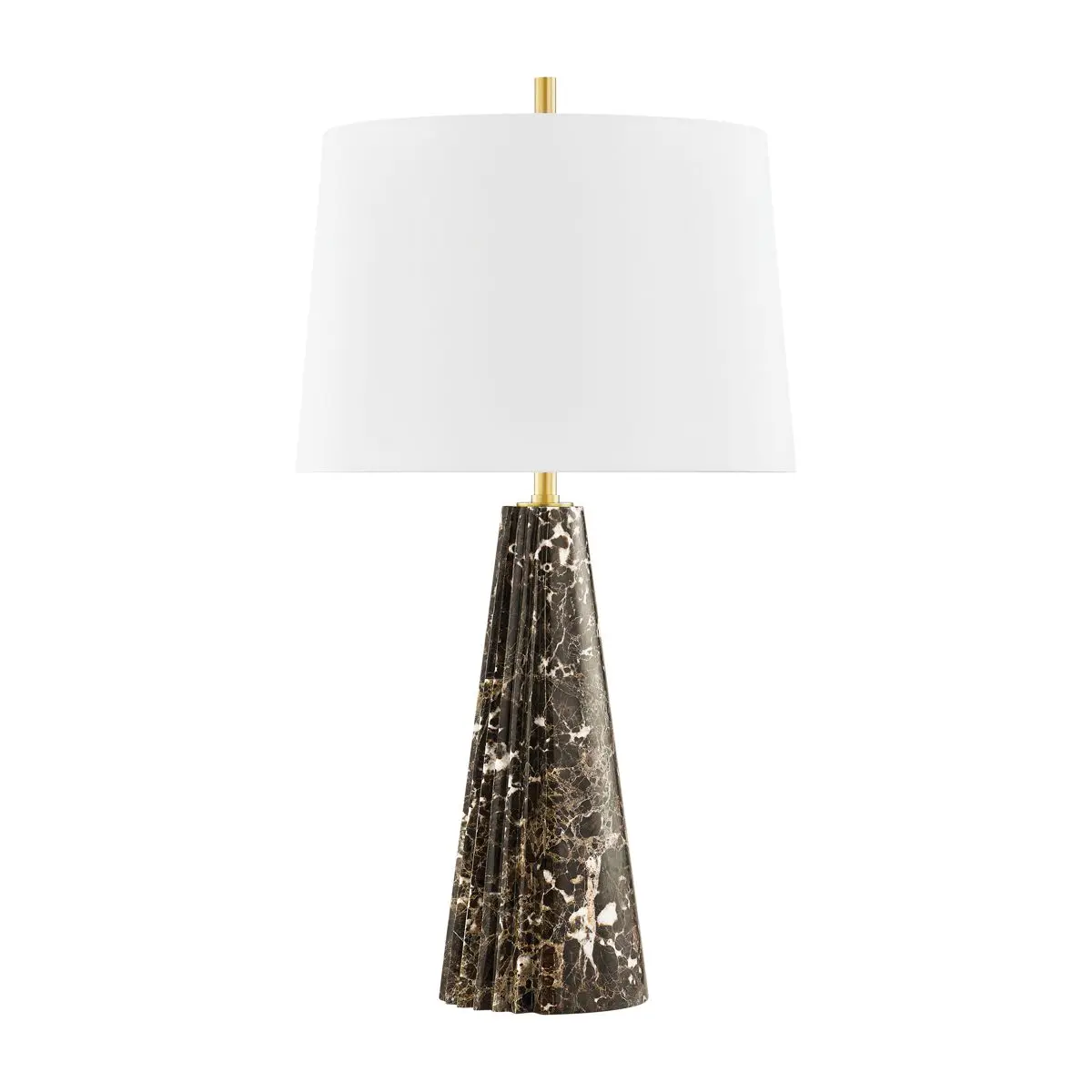 Fanny Table Lamp in Dark Emperador Marble with Off-White Linen Shade and Fluted Design
