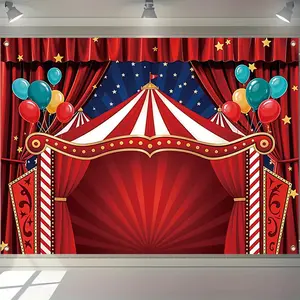 Carnival Theme Backdrop, 1 Count Colorful Star & Circus Pattern Decorative Backdrop, Party Decoration Supplies for Birthday Party & Photography, Banners