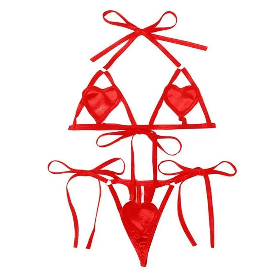2026Black Red Satin Lingerie Set with 3D Heart Appliqués | Adjustable Tie-Side Bralette & G-String | Perfect for Valentine's Day, Honeymoon, Anniversary, Date Night, Girls' Night, or Wedding Night | Sexy Gift for Her 2026Black Red Satin Lingerie Set with 3D Heart Appliqués | Adjustable Tie-Side Bralette & G-String | Perfect for Valentine's Day, Honeymoon, Anniversary, Date Night, Girls' Night, or Wedding Night | Sexy Gift for Her