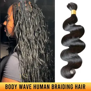 YGwigs Body Wave Double Drawn Bulk Human Braiding Hair - Natural Black, 100g/Bundle, Virgin Hair, Curly Extension