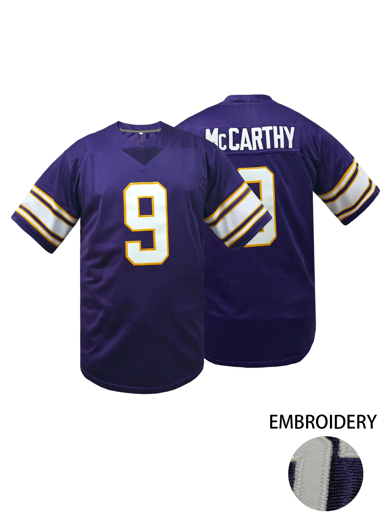 Men's Minnesota #9 Stitched Football Jersey, V Neck Loose Fit Pullover, Breathable Short Sleeve Rugby Top,Perfect for Outdoor Sports & Training