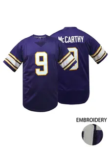 Men's Minnesota #9 Stitched Football Jersey, V Neck Loose Fit Pullover, Breathable Short Sleeve Rugby Top,Perfect for Outdoor Sports & Training