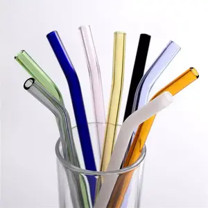 Curved Glass Straw, colored straw, glass straws Reusable Drinkware Colorful