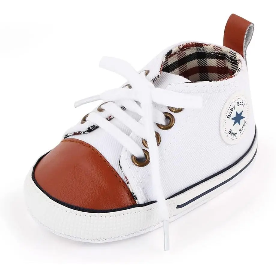 Unisex Baby Girls Boys Canvas High-top Shoes Newborn Infant Anti-Slip Soft Sole First Walking Breathable Sneakers