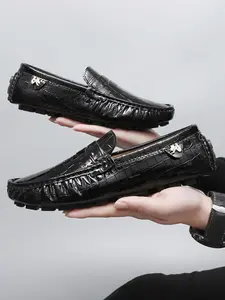 Men's Fashionable Alligator Pattern Slip-on Loafers, Casual Comfortable Flat Shoes for Daily Wear, Lightweight Breathable Shoes for Men, Boy