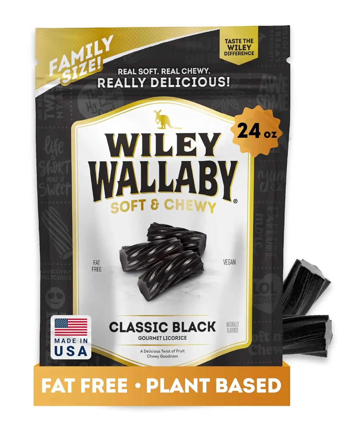 (select for more options) Wiley Wallaby Classic Black Licorice Candy, Soft & Chewy, 24oz, 1Pk | Australian-Style Gourmet Twists Made with Real Licorice Extract and Plant-Based Ingredients