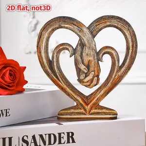 Heart Hand-In-Hand Wooden Statue, Simple Home Decor Figurine, Wedding Anniversary Gift, Valentine's Day Decoration, Hotel Interior Design