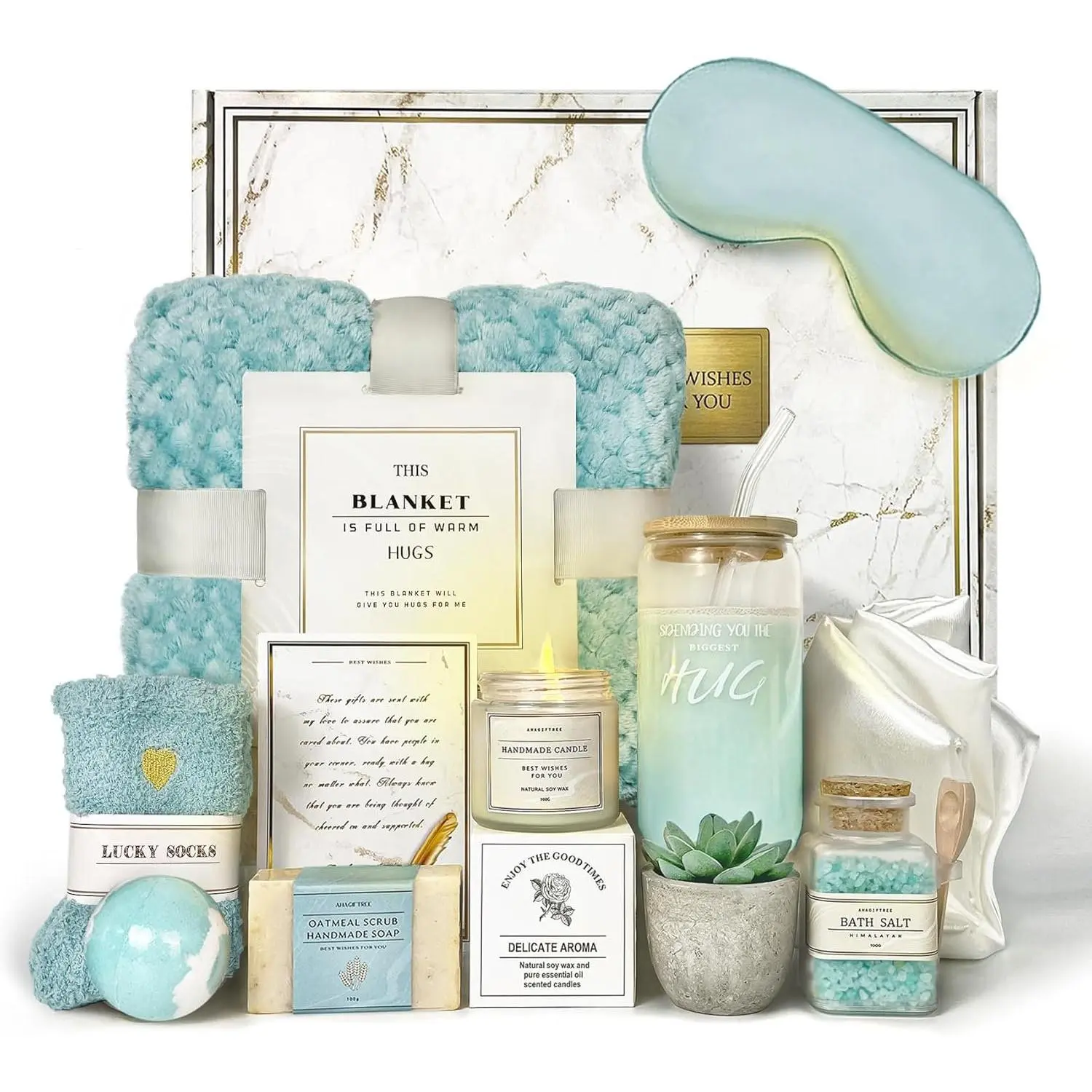 Mother's Day Birthday Gifts Get Well Soon  Baskets For Women,12PC Get Well Gifts for Women After ,Care Package,Grief,Sympathy Gifts,Condolences  Basket (cerulean)