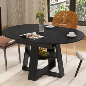 YunKiTech 43.3"–59" Inch Kitchen Dining Table for 4-6 People,Easy to Clean, Waterproof,expandable reound dining tdable,Suitable for Kitchens and Living Rooms