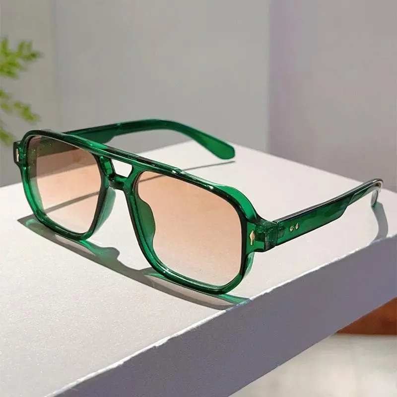 Green Clear Frame Aviator Sunglasses Men Women Retro Double Bridge Pilot Sun Glasses UV400 Protection