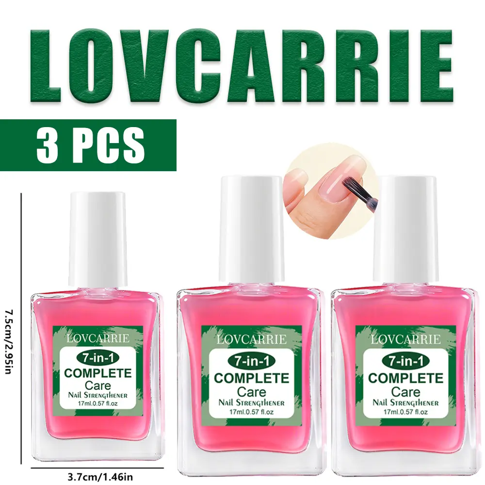 LOVCARRIE 7-in-1 Complete Care Calcium Nail Strengthener 17ml, Transparent Pink Multi-Effect Nail Hardener for Brittle Peeling Nails, Glossy Repair Base Coat Daily Manicure Treatment