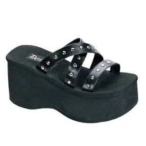 Demonia Funn-19 Black Vegan Leather Sandals