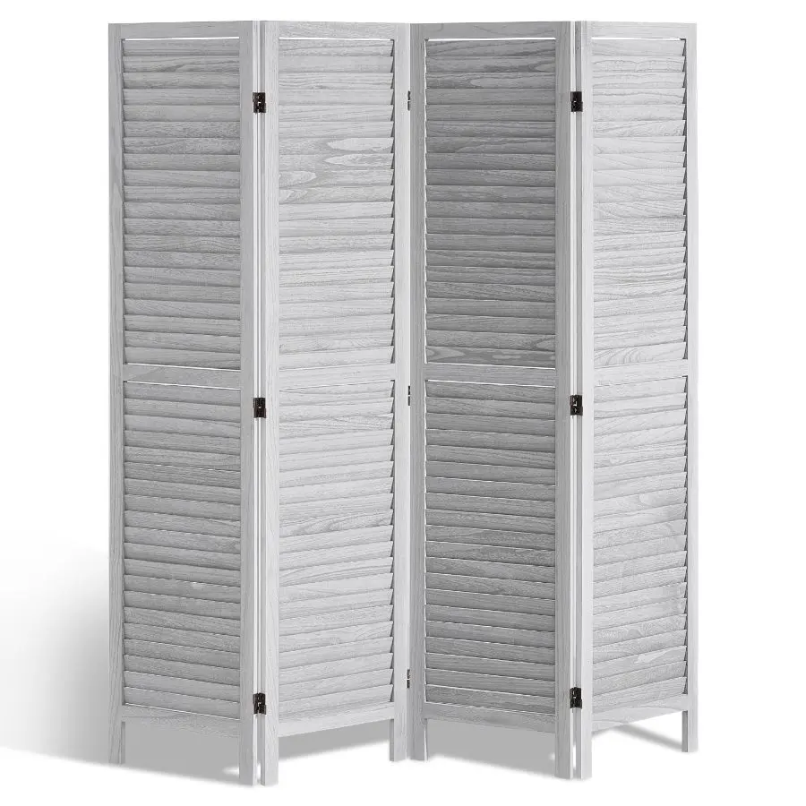 VEVOR 4-Panel Wooden Panels Folding Privacy Screen, 66.9 in Tall Freestanding Portable Screen, Indoor Room Separation Decoration for Home & Office (Light Grey), 66.9 Inches Tall