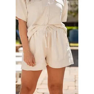Sweet Like Summer Drawstring Natural Linen Shorts