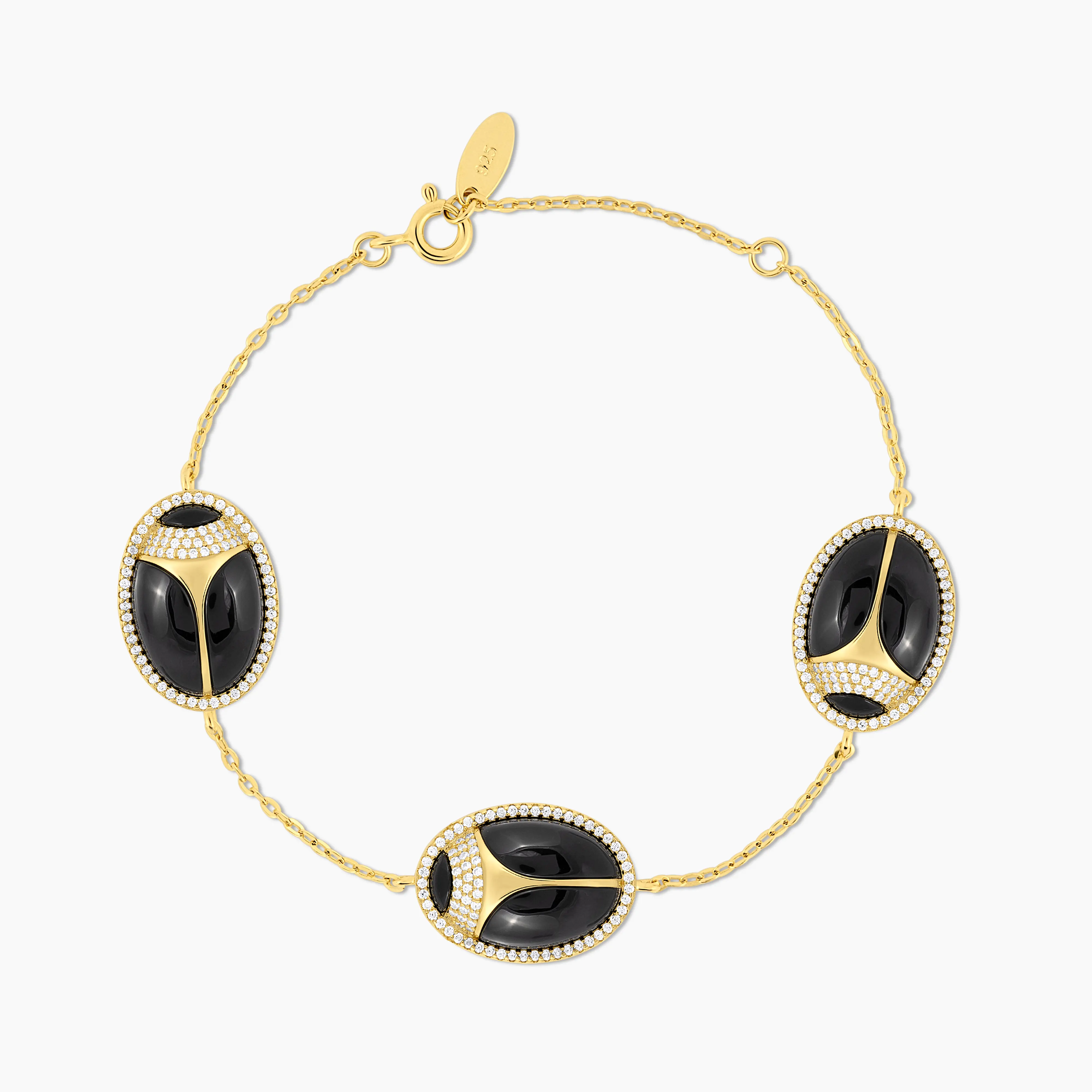 Triple Elevated Scarab, Black Onyx High Quality Bracelet, Jade Jewelry Accessory