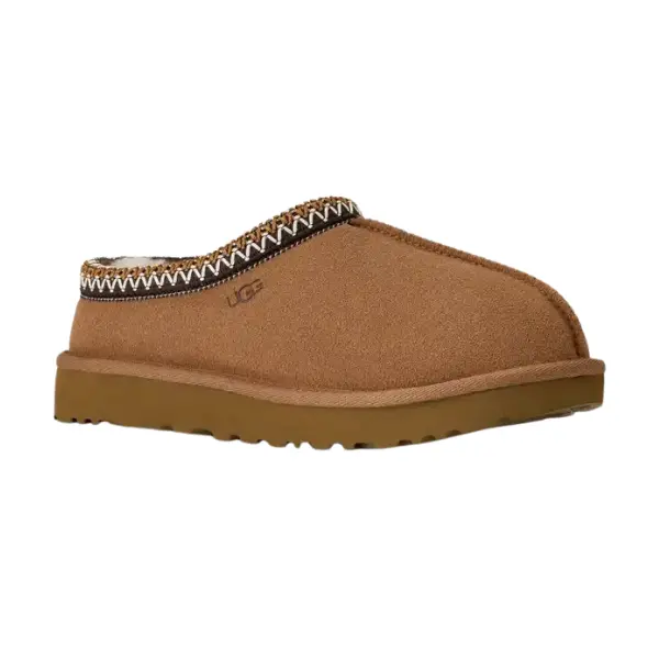 UGG Women's Tasman II Chestnut Authentic Suede Slipper - Braid-Accent Sustainable Indoor/Outdoor Casual Shoes with Round Toe, Recycled Fiber, EVA Rubber Sole, Sheepskin Liner